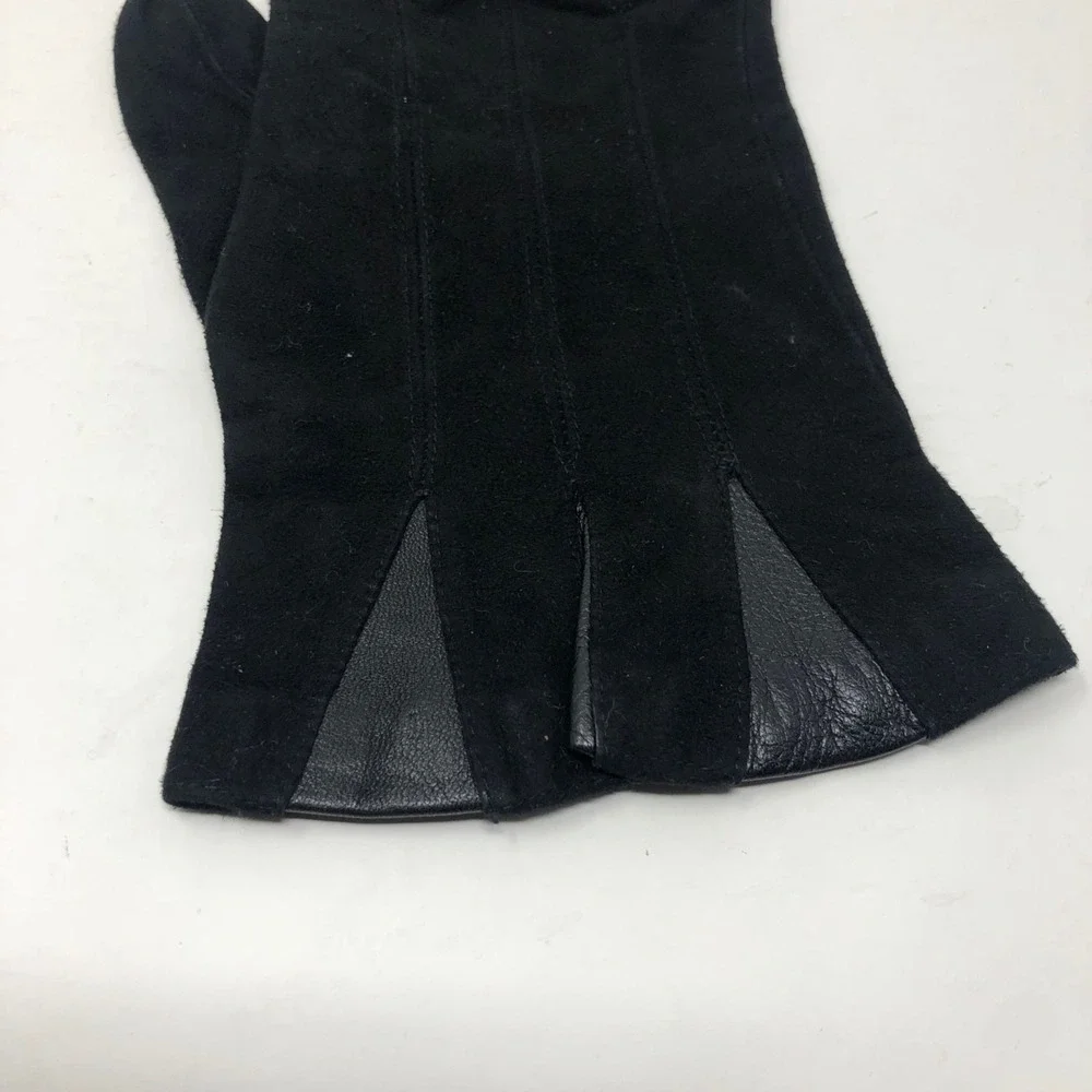 Vintage Valentino Suede Night Gloves Womens 6.5 Silk Lining Black